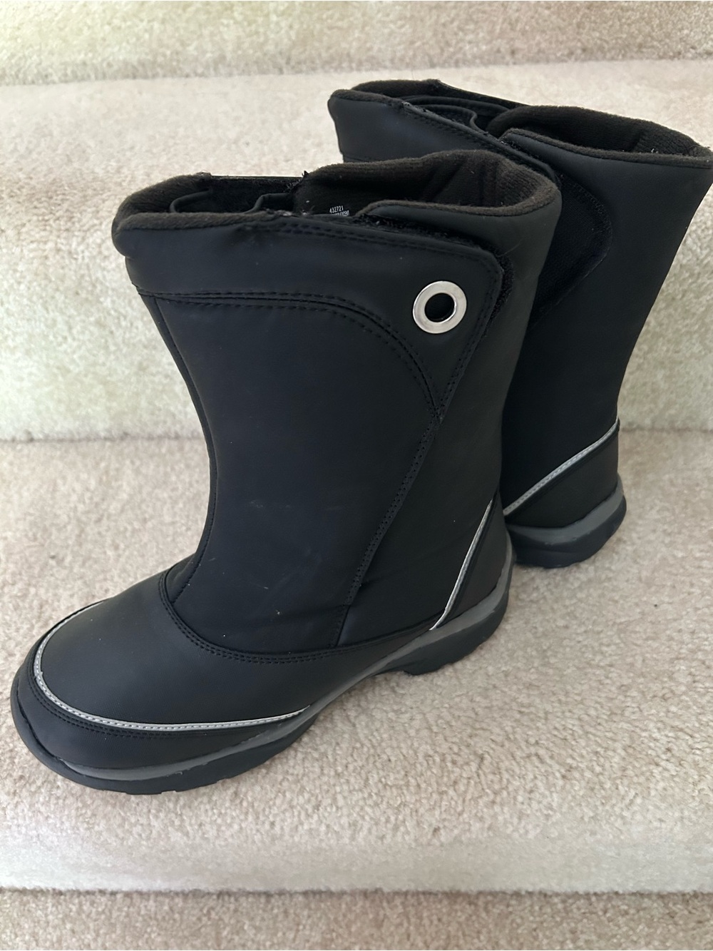 Lands' End Black Kids Snow Boots with Reflective Trim - Youth 4